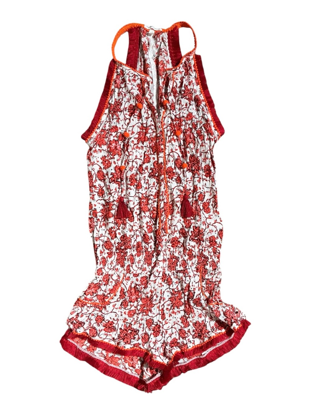 Poupette St Barth Floral Viscose Tassel Romper